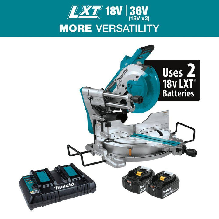 Makita 18V X2 LXT (36V) Brushless Cordless 10 in. Dual-Bevel Sliding Compound Miter Saw Kit with Laser, 5.0Ah Batteries (XSL04PTU)