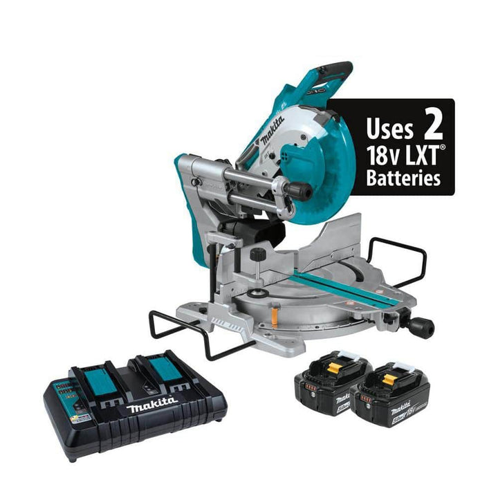 Makita 18V 5.0Ah X2 LXT Lithium‑Ion (36V) Brushless Cordless 10 in. Dual‑Bevel Sliding Compound Miter Saw with Laser Kit