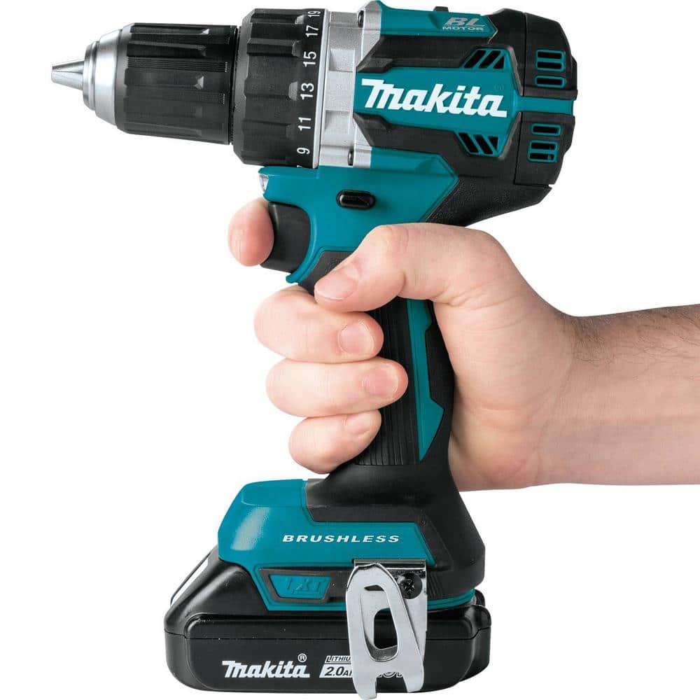 Makita 18V LXT Lithium‑Ion Compact Brushless Cordless 1/2 in. Driver‑Drill Kit with (2) 2.0Ah Batteries, Charger, Hard Case