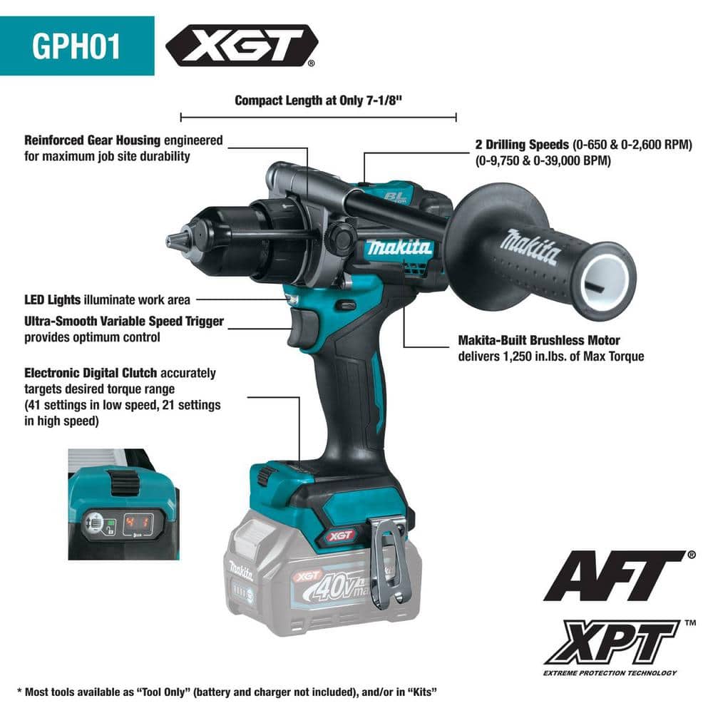 Makita 40-Volt maximum XGT Brushless Cordless 2-Piece, Combo Kit (Hammer Driver-Drill/Impact Driver) 2.5Ah/4.0Ah