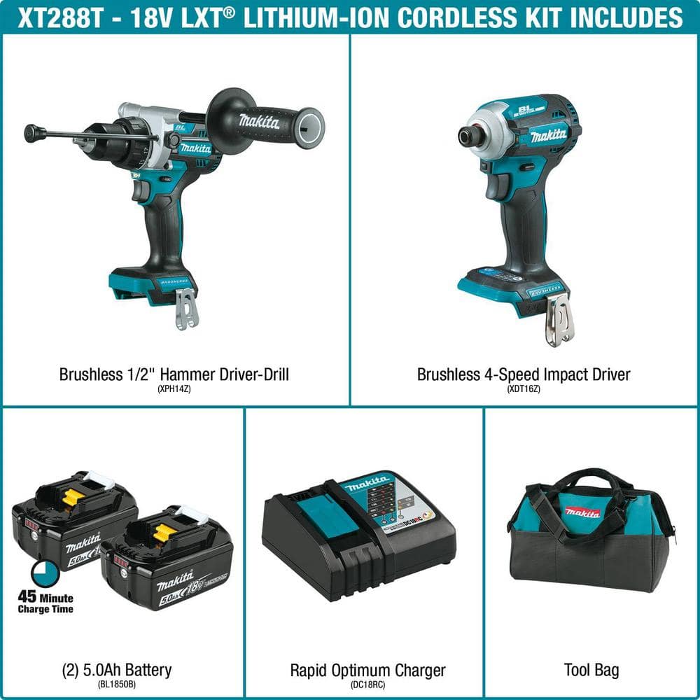 Makita 18V LXT Lithium-Ion Brushless Cordless Combo Kit 5.0 Ah (2-Piece) with bonus 18V LXT 6-1/2 in. Lightweight Circular Saw
