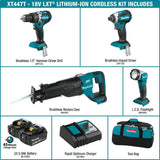 Makita XT447T 18V LXT Lithium‑Ion Brushless 4‑Piece Cordless Combo Kit with 5.0Ah Batteries (Hammer Drill, Impact Driver, Reciprocating Saw, LED Flashlight)