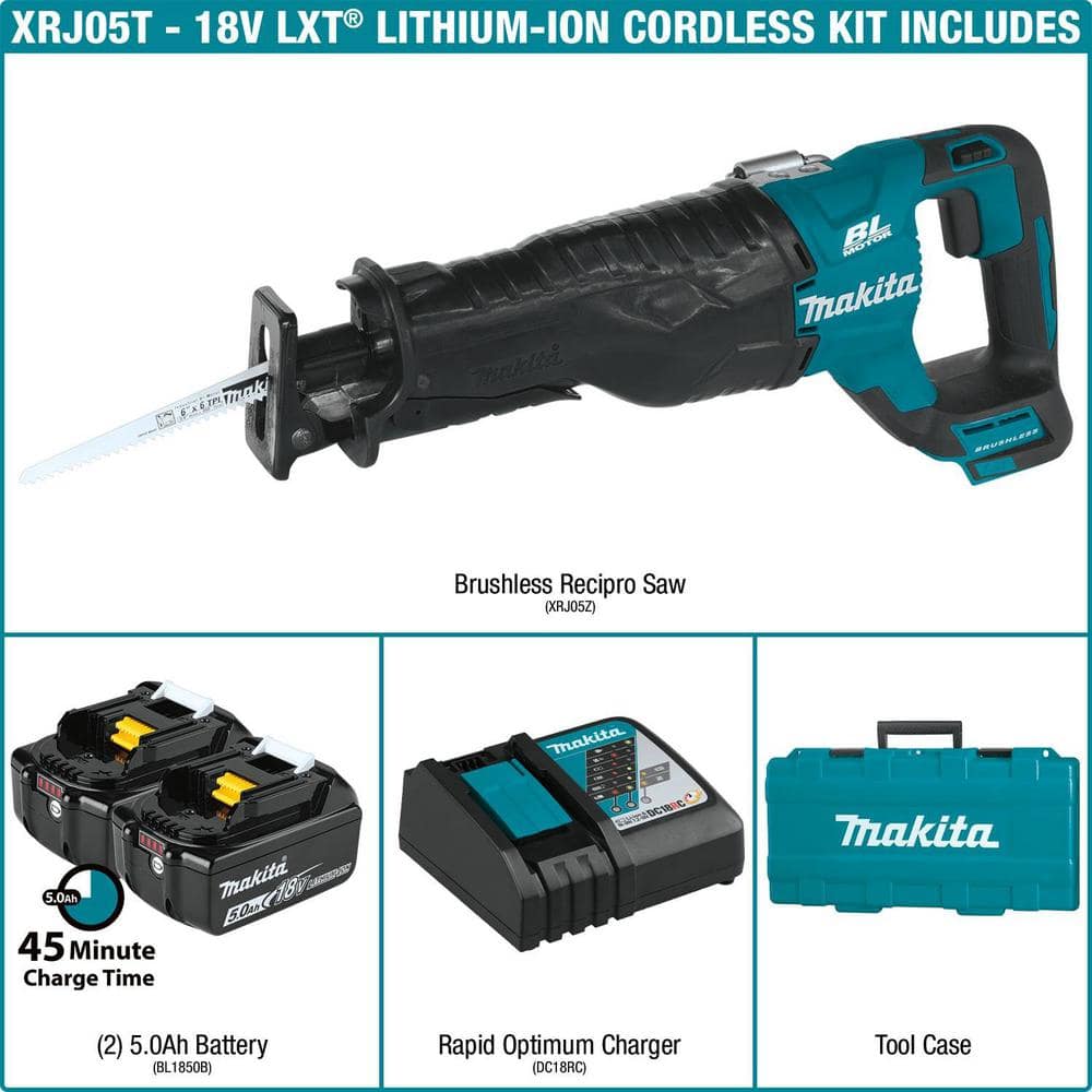 Makita 18V 5.0Ah LXT Lithium‑Ion Brushless Cordless Recipro Saw Kit