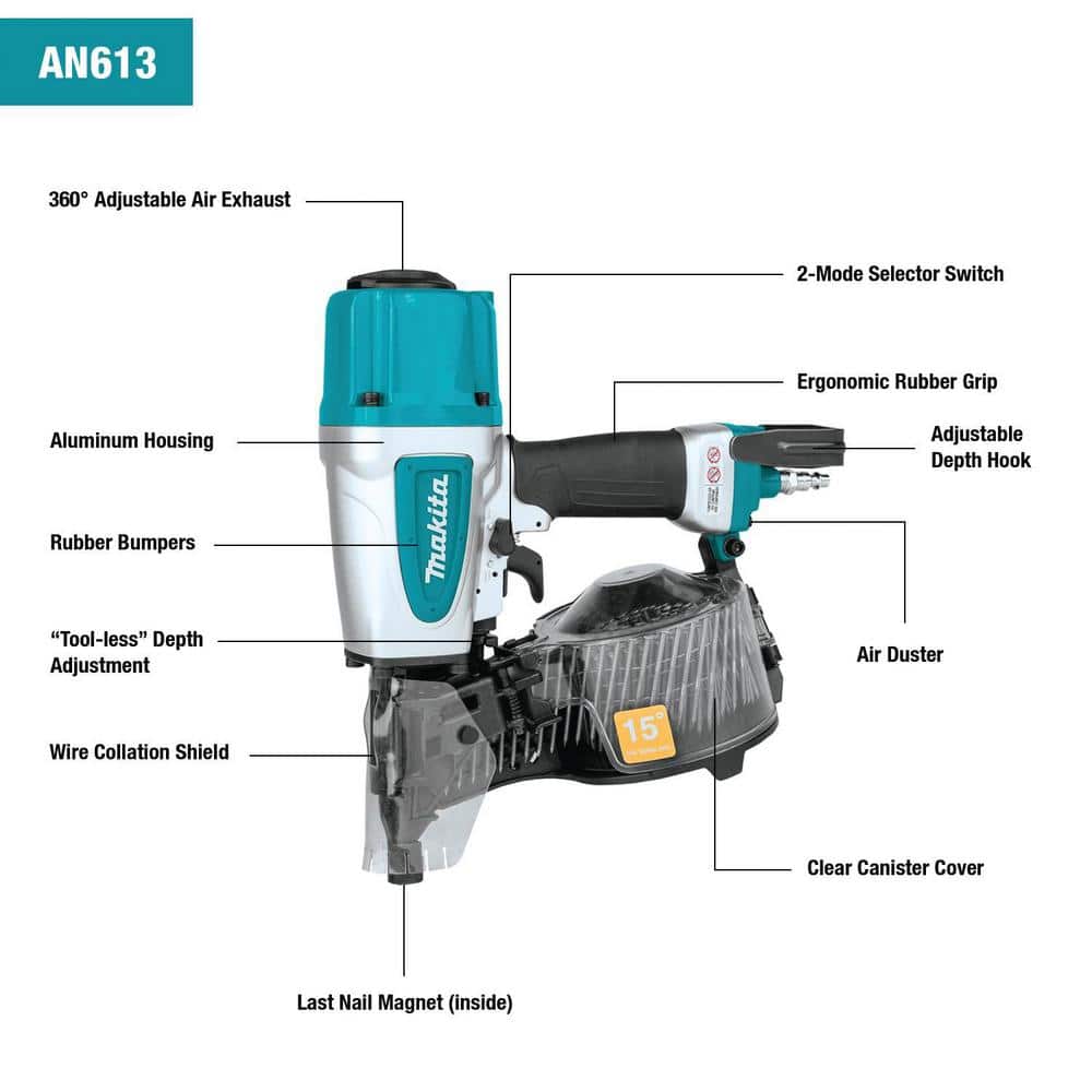 Makita Pneumatic 2-1/2 in. 15° Siding Coil Nailer