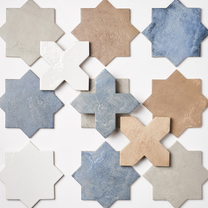 Parma White Matte Star and Cross 6" Terracotta Look Porcelain Tile