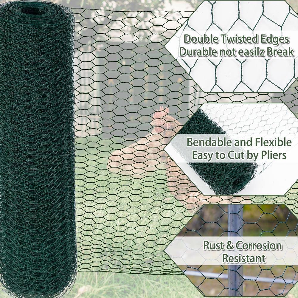 maocao hoom Large Size Galvanized Hexagonal Floral Green Chicken Wire, Outdoor Anti-Rust Chicken Wire Poultry Netting for Garden