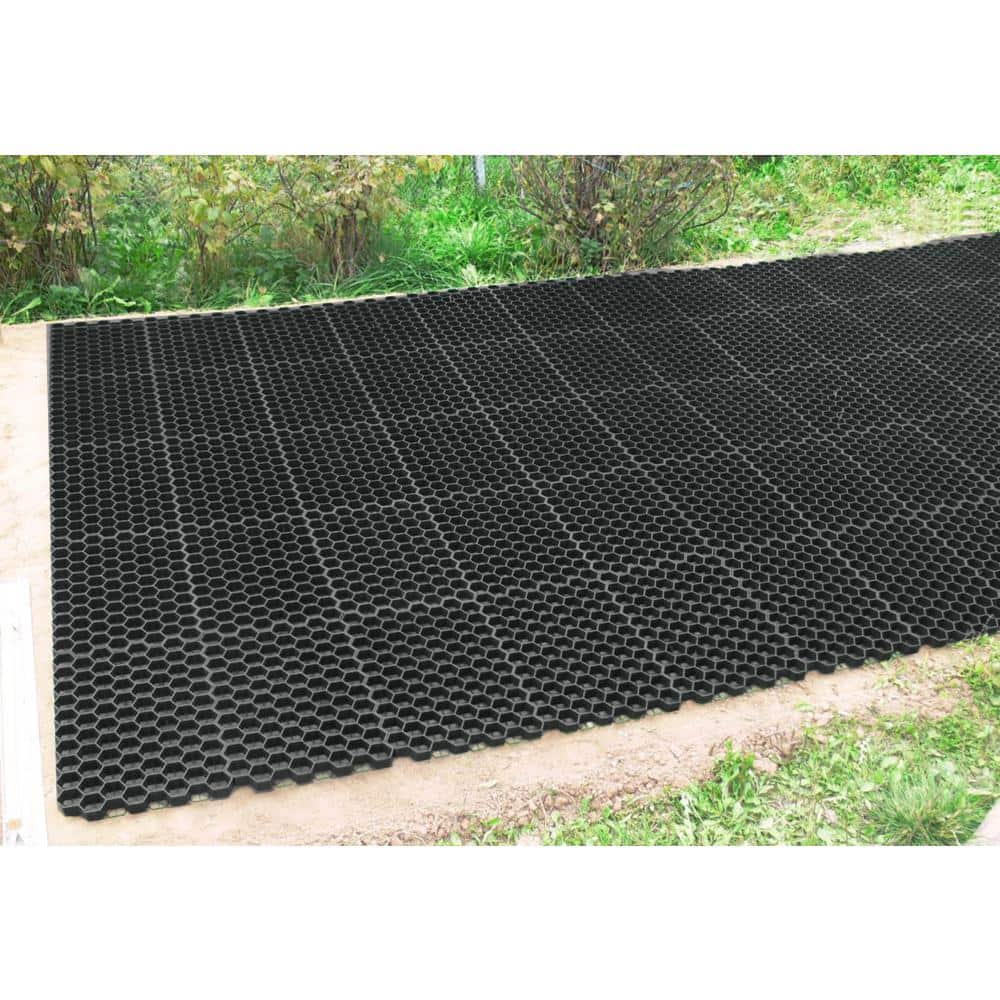 Techno Earth 19.7 in. x 19.7 in. x 1.9 in. Black Permeable Plastic Grass Pavers for Parking Lots, Driveways (4 Pieces/11 sq.ft.)