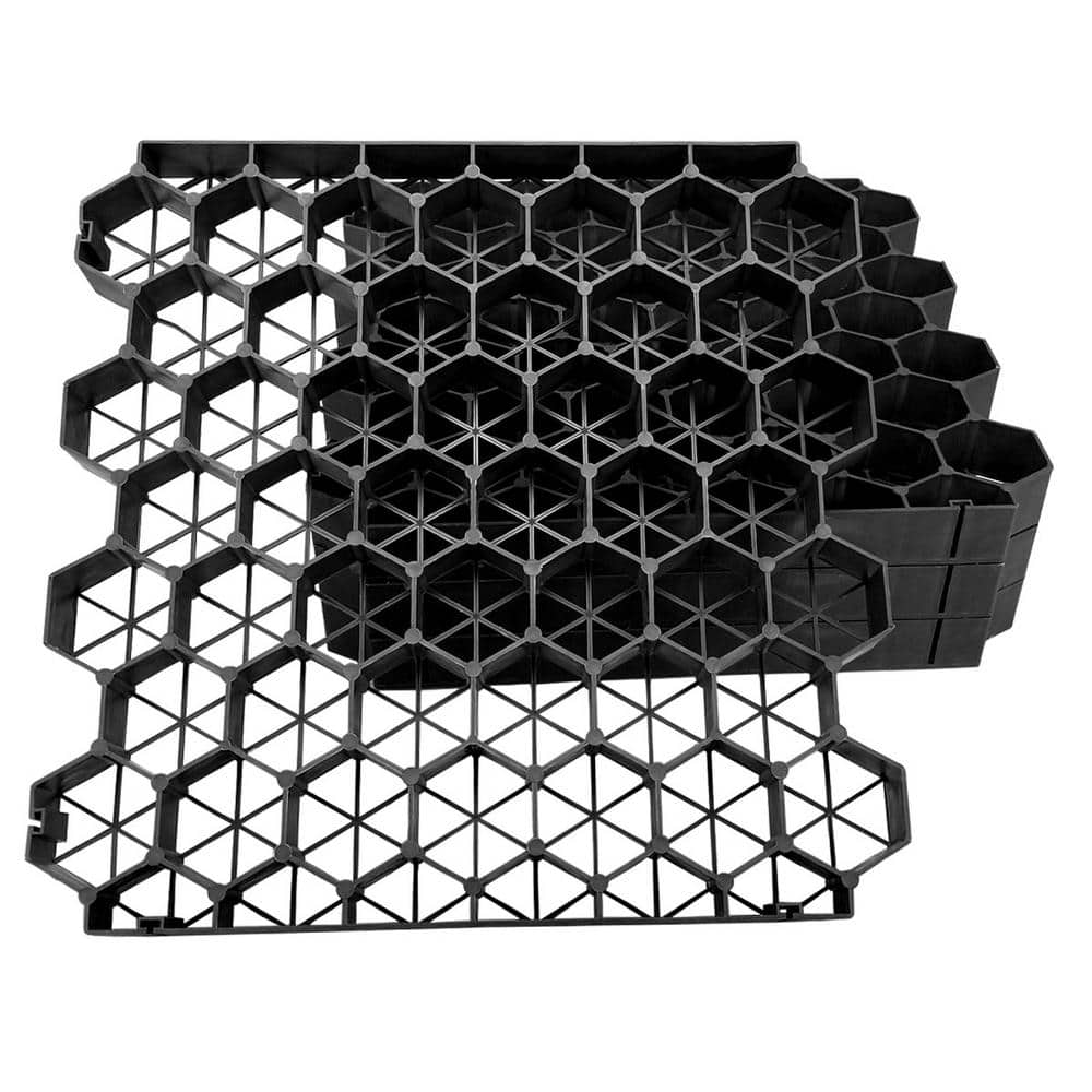 Techno Earth 19.7 in. x 19.7 in. x 1.9 in. Black Permeable Plastic Grass Pavers for Parking Lots, Driveways (4 Pieces/11 sq.ft.)