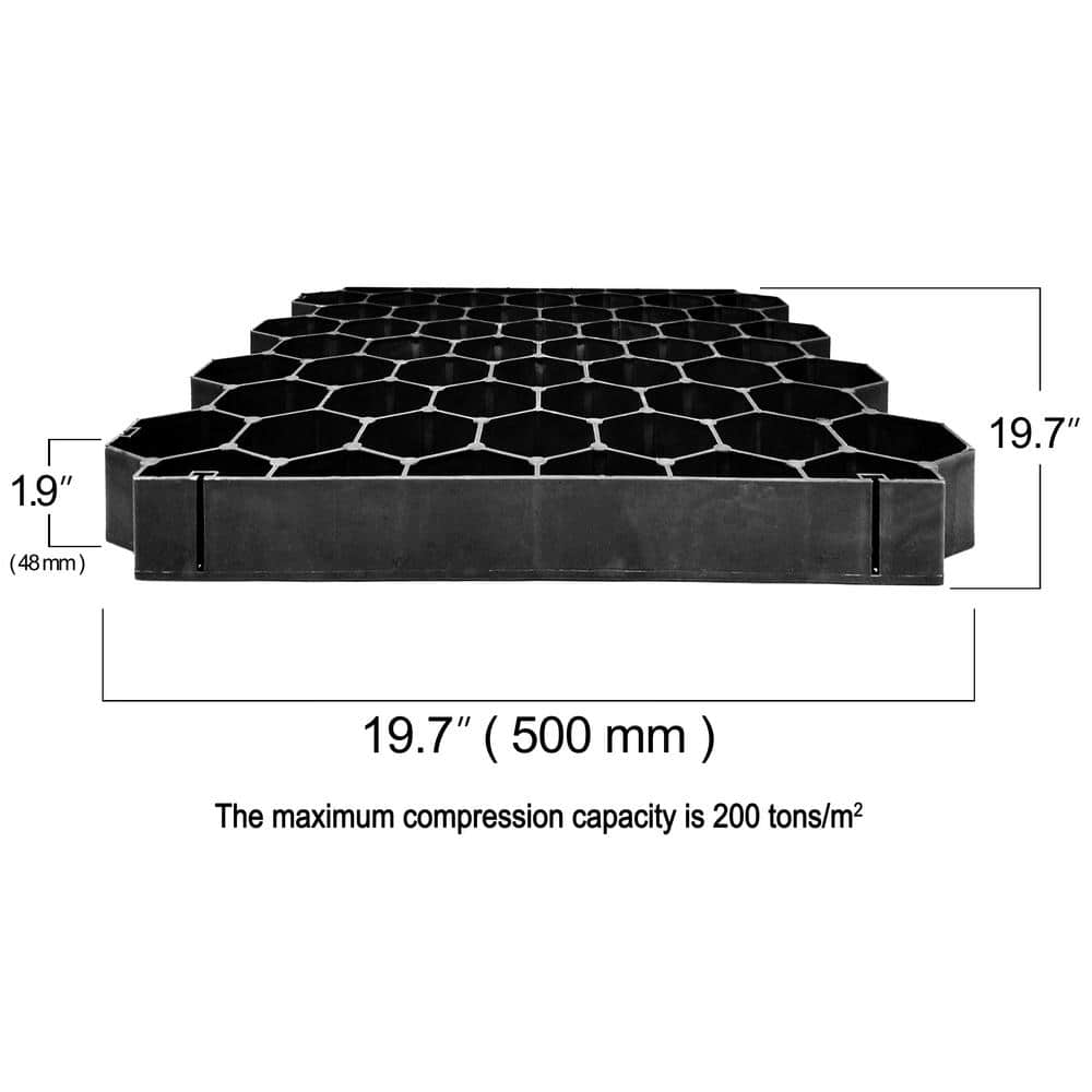 Techno Earth 19.7 in. x 19.7 in. x 1.9 in. Black Permeable Plastic Grass Pavers for Parking Lots, Driveways (4 Pieces/11 sq.ft.)