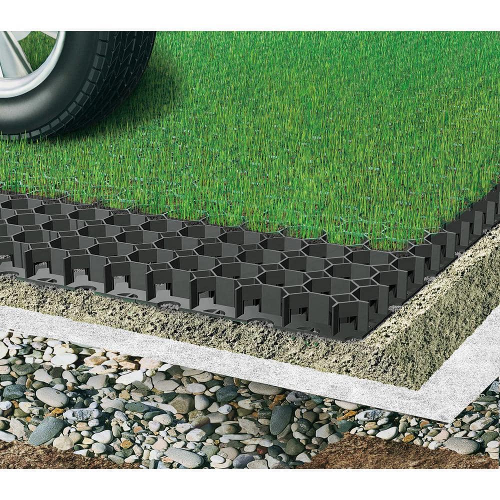 Techno Earth 19.7 in. x 19.7 in. x 1.9 in. Black Permeable Plastic Grass Pavers for Parking Lots, Driveways (4 Pieces/11 sq.ft.)