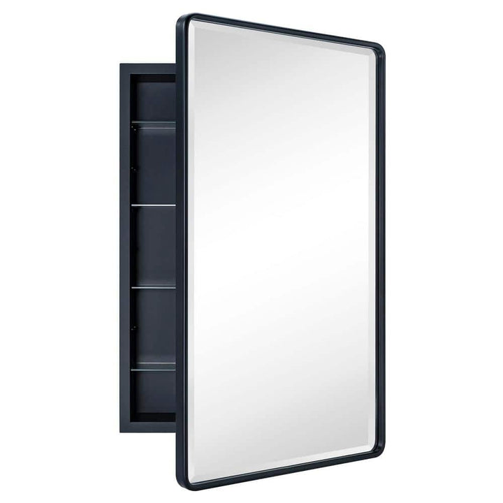 TEHOME Farmhouse 21 in. W x 34 in. H Recessed Rectangular Metal Framed Bathroom Medicine Cabinets with Mirror in Matt Black