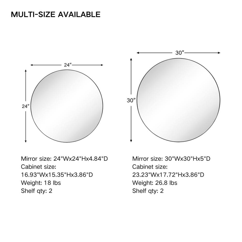 TEHOME Myriel 24 in. W x 24 in. H Surface Mount Round Metal Framed Bathroom Medicine Cabinet with Mirror in Black
