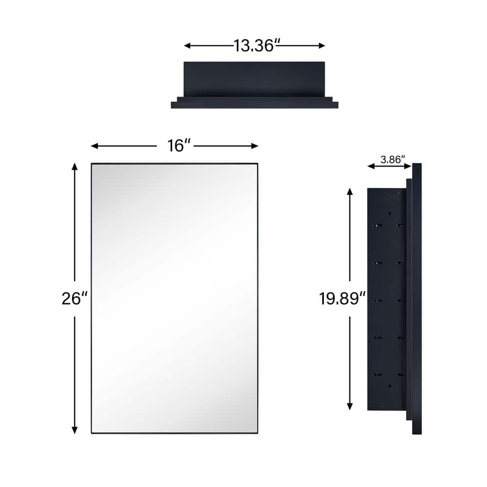 TEHOME Fulleti 16 in. W x 26 in. H Rectangular Metal Framed Medicine Cabinet with Mirror with Adjustable Shelves