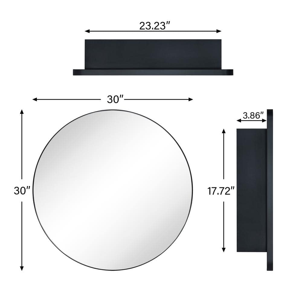 TEHOME 30 in. W x 30 in. H Surface Mount Round Circle Bathroom Metal Framed Medicine Cabinet with Mirror in Matt Black
