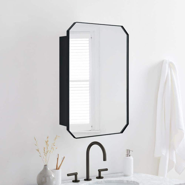 TEHOME 18 in. W x 26 in. H Arched Metal Rectangular Recessed and Surface Mount Medicine Cabinet with Mirror in Matt Black
