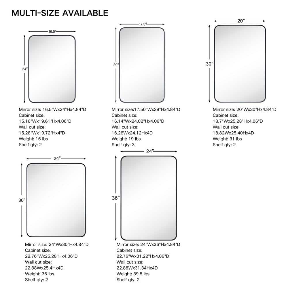 TEHOME Garnes 16.5 in. W x 24 in. H Rectangular Recessed or Surface Mount Metal Framed Medicine Cabinet with Mirror in Black