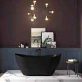 AKDY 60 in. Fiberglass Freestanding Flat Bottom Soaking Bathtub in Matte Black with Tub Filler Combo