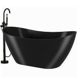 AKDY 60 in. Solid Matte Black Inside/Outside Freestanding Bathtub with Tub Filler Combo – Modern Flatbottom Stand-Alone Double Slipper Tub