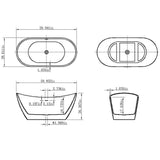 AKDY 60 in. Solid Matte Black Inside/Outside Freestanding Bathtub with Tub Filler Combo – Modern Flatbottom Stand-Alone Double Slipper Tub