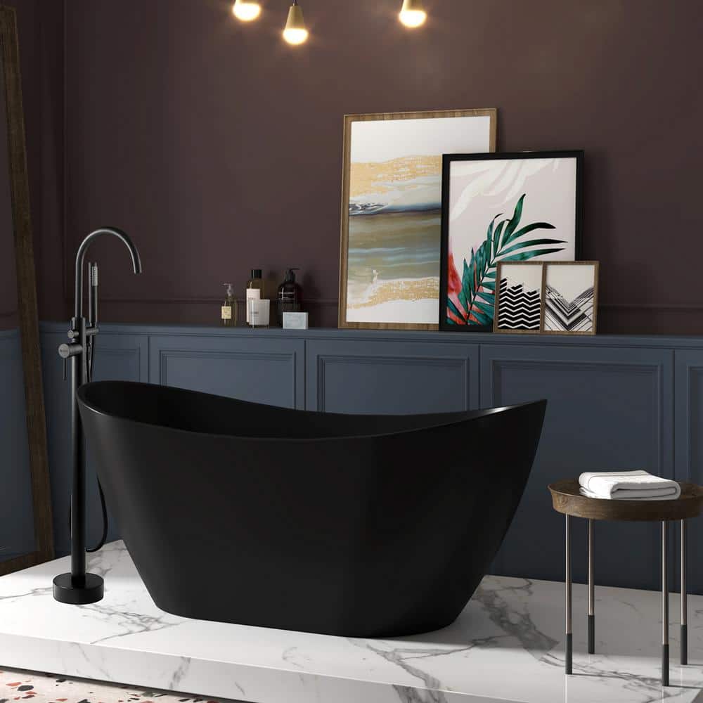 AKDY Freestanding 60 in. Fiberglass Double Slipper Flatbottom Modern Stand Alone Non-Whirlpool Bathtub in Matte Black