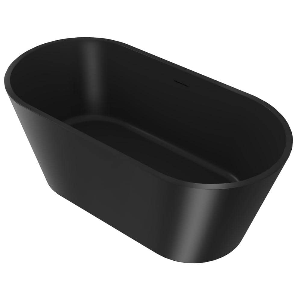 AKDY 66.9 in. Fiberglass Flatbottom Freestanding Bathtub, Solid Matte Black Inside and Outside