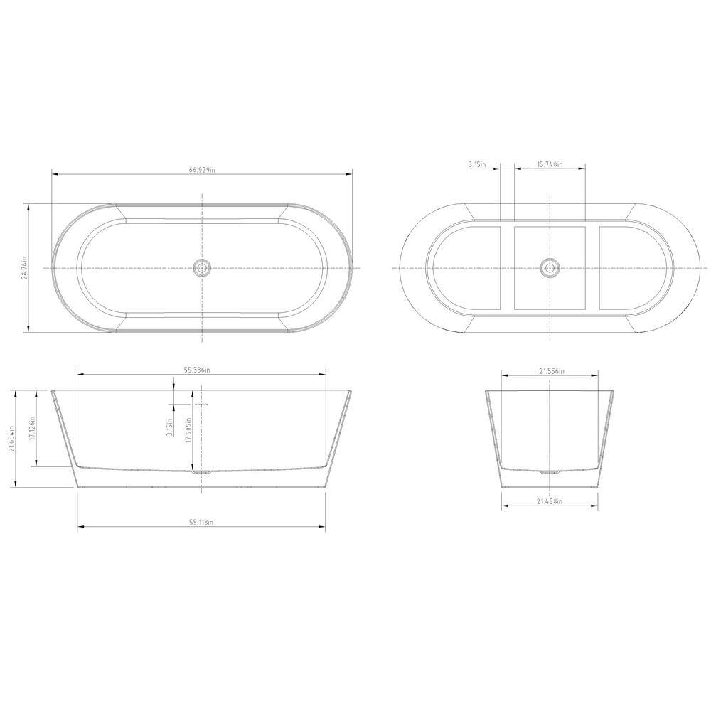 AKDY 66.9 in. Fiberglass Flatbottom Freestanding Bathtub, Solid Matte Black Inside and Outside