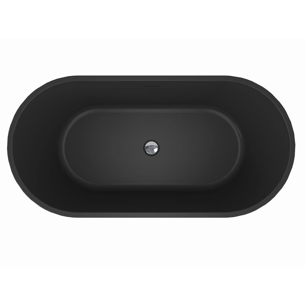 AKDY 66.9 in. Fiberglass Flatbottom Freestanding Bathtub, Solid Matte Black Inside and Outside