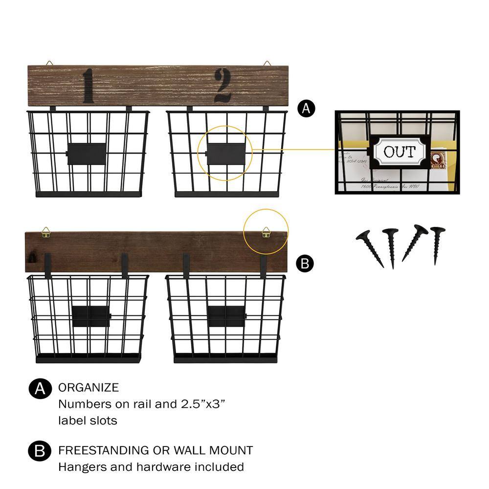 Lavish Home Rustic Double Wire Basket Wall Organizer