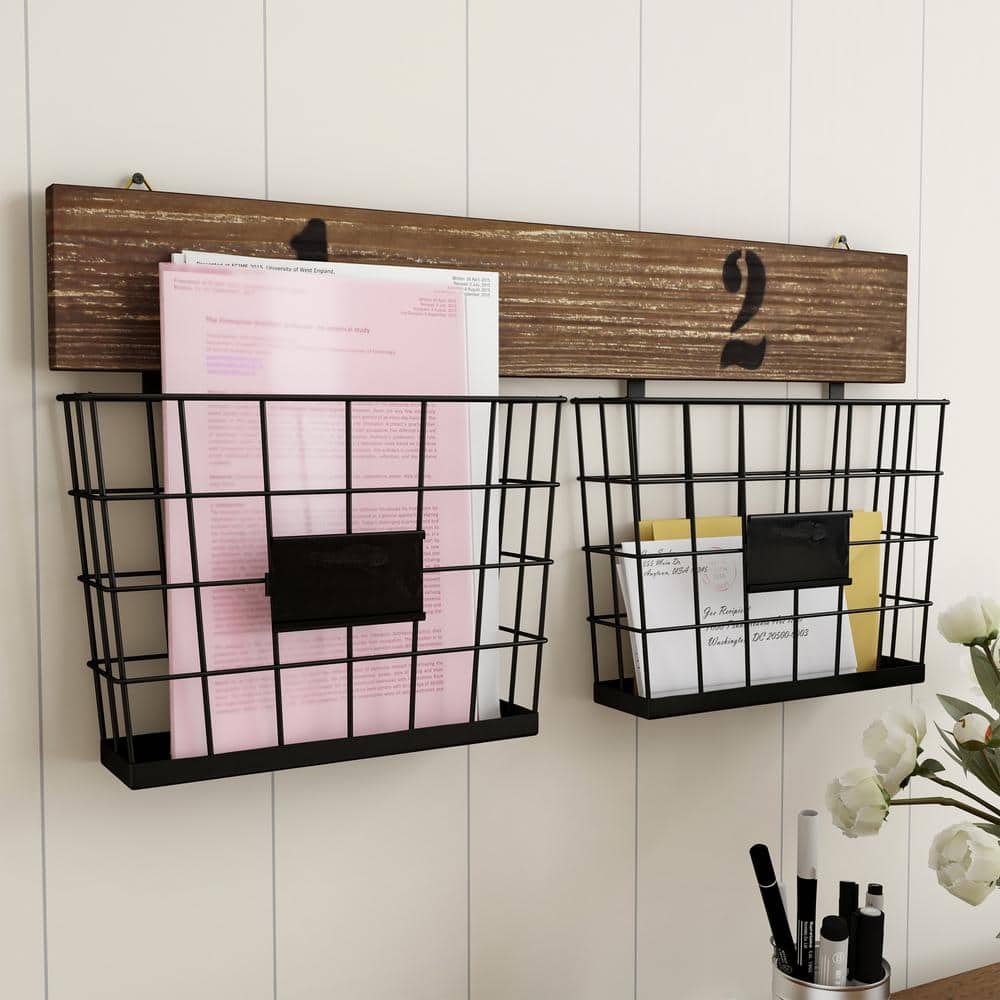 Lavish Home Rustic Double Wire Basket Wall Organizer