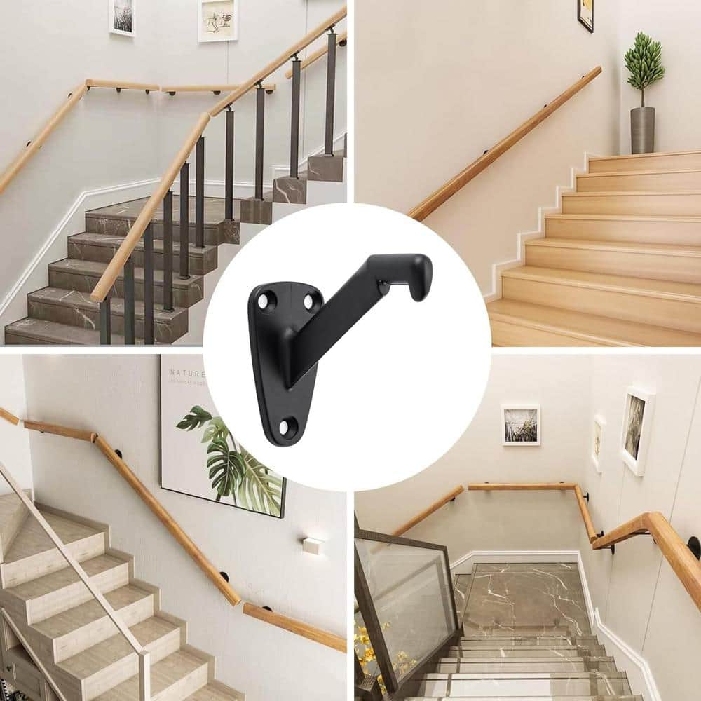 Angel Sar Matte Black Heavy-Duty Handrail Stair Brackets, Hand Rail Bracket for Stairways Handrail, Staircase Bracket (6-Pack)