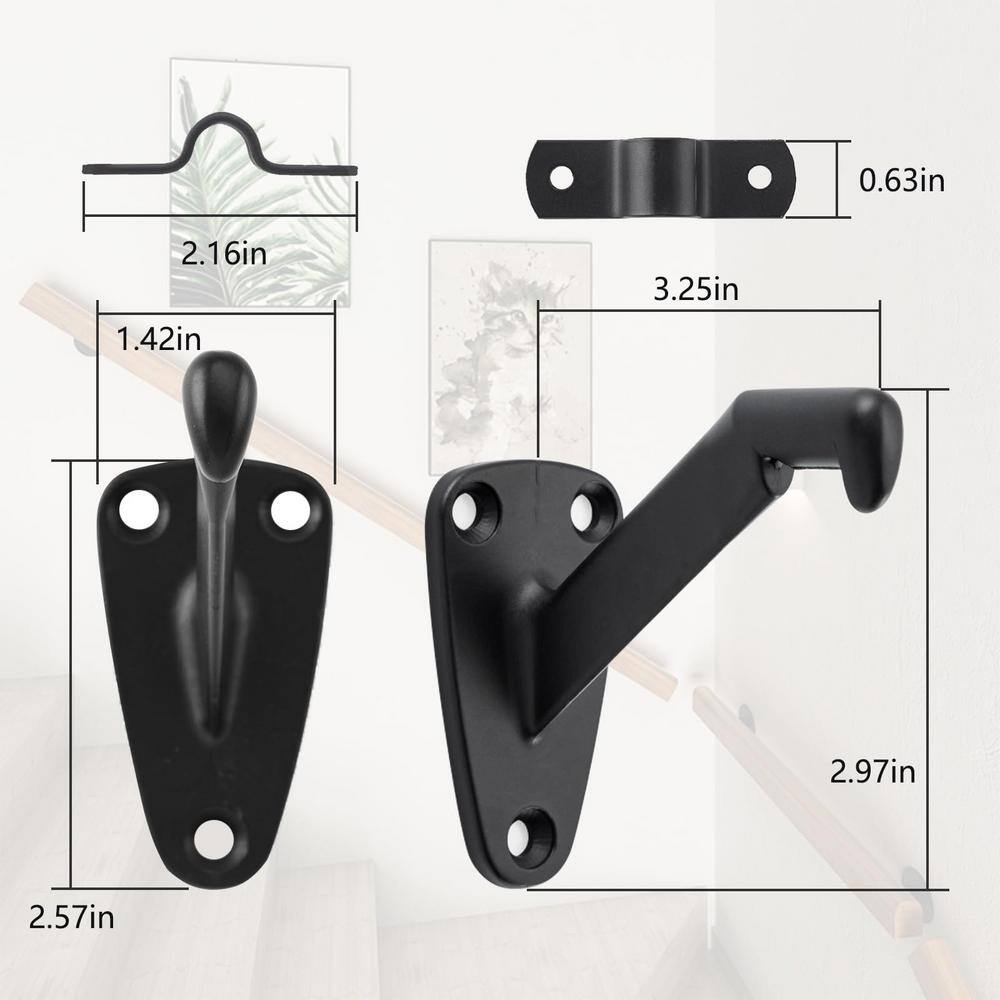 Angel Sar Matte Black Heavy-Duty Handrail Stair Brackets, Hand Rail Bracket for Stairways Handrail, Staircase Bracket (6-Pack)