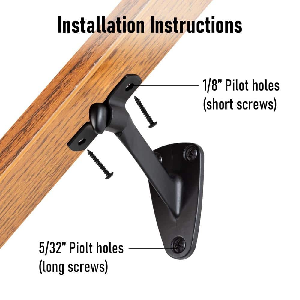 Angel Sar Matte Black Heavy-Duty Handrail Stair Brackets, Hand Rail Bracket for Stairways Handrail, Staircase Bracket (6-Pack)
