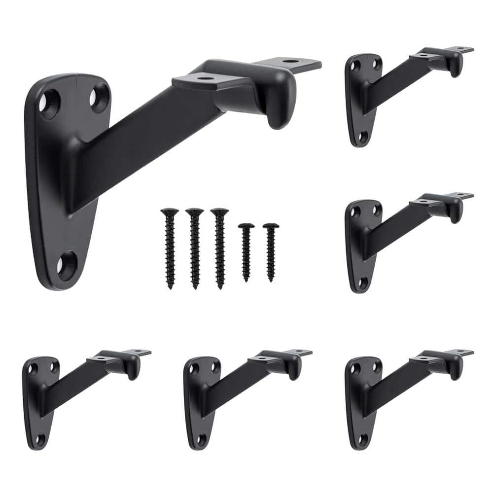 Angel Sar Matte Black Heavy-Duty Handrail Stair Brackets, Hand Rail Bracket for Stairways Handrail, Staircase Bracket (6-Pack)