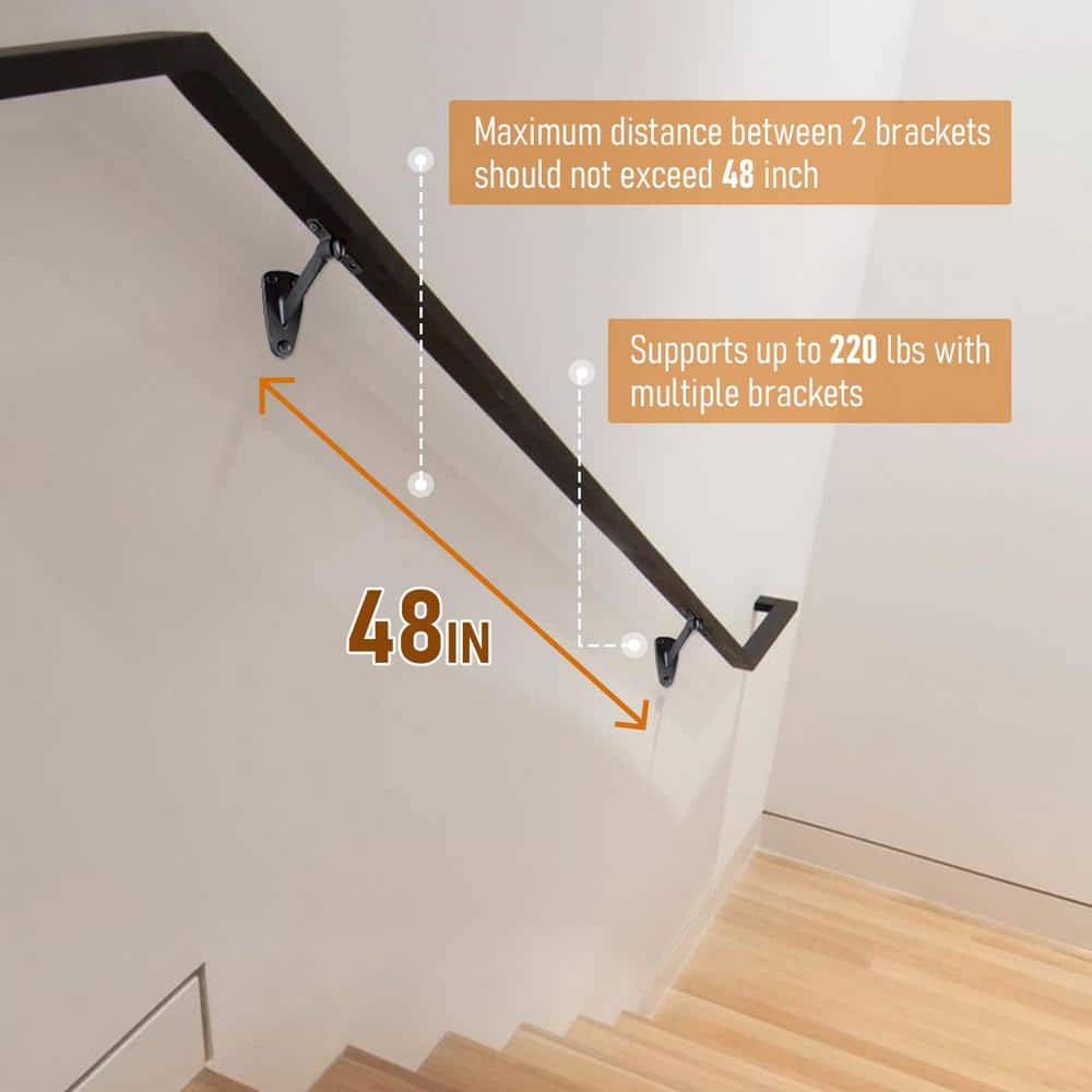 Angel Sar Matte Black Heavy-Duty Handrail Stair Brackets, Hand Rail Bracket for Stairways Handrail, Staircase Bracket (6-Pack)