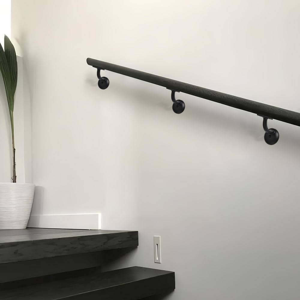 Angel Sar Matte Black Hand Rail Bracket Heavy-Duty Hardware for Stairways, Home or Office Stair Support Handrail Brackets (6-Pack)