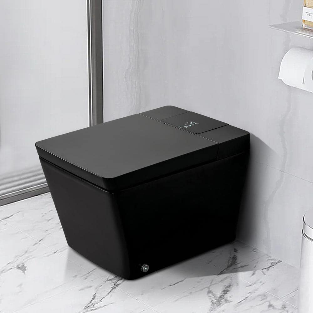 ANGELES HOME Matte Black Smart Toilet Bidet with Auto Open/Flushing & LED Display
