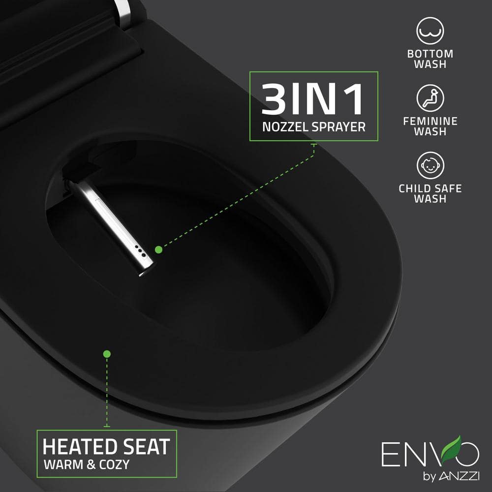 ANZZI ENVO Echo Smart Bidet Toilet in Matte Black with Auto Flush and Heated Seat
