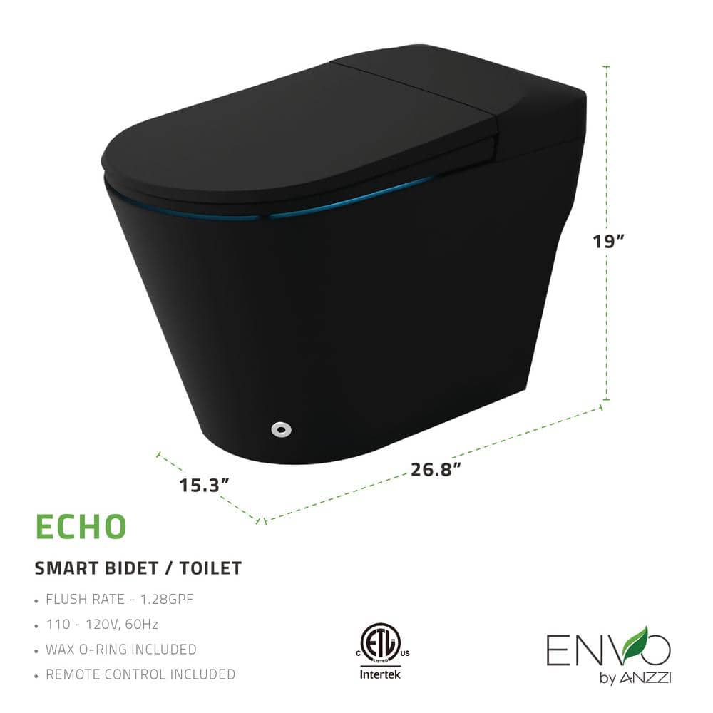 ANZZI ENVO Echo Smart Bidet Toilet in Matte Black with Auto Flush and Heated Seat