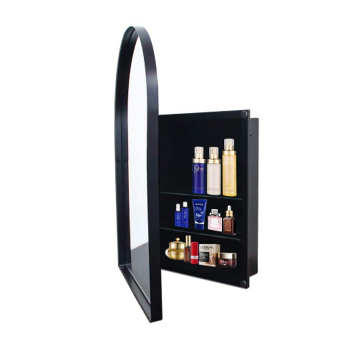 Aoibox 24 in. W x 36 in. H Arched Metal Medicine Cabinet with Mirror and Adjustable Shelves in Matte Black for Bathroom