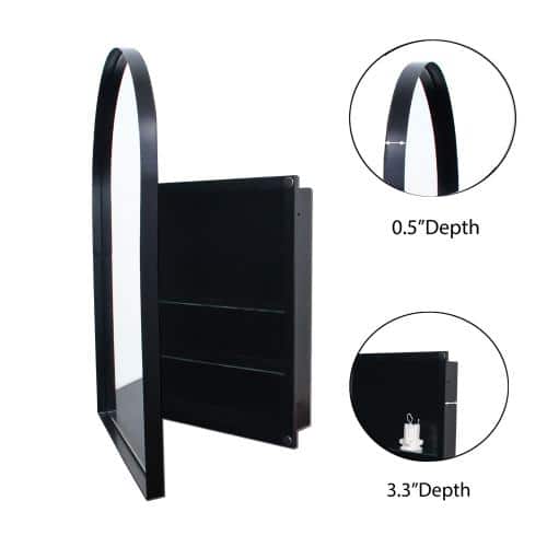 Aoibox 24 in. W x 36 in. H Arched Metal Medicine Cabinet with Mirror and Adjustable Shelves in Matte Black for Bathroom