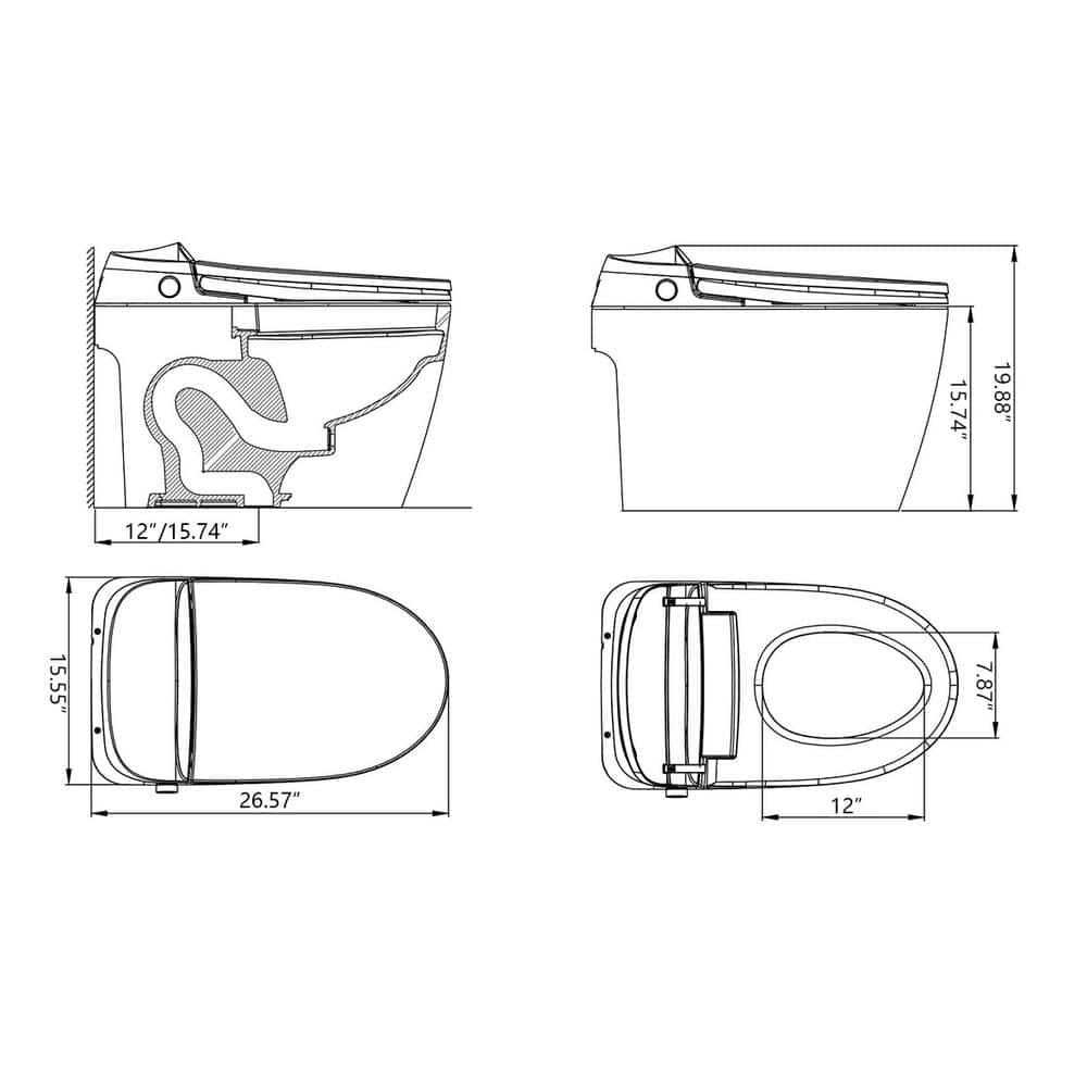 Boosicavelly Elongated Bidet Toilet 1.28 GPF Matte Black with Heated, Deodorizing, Soft Close