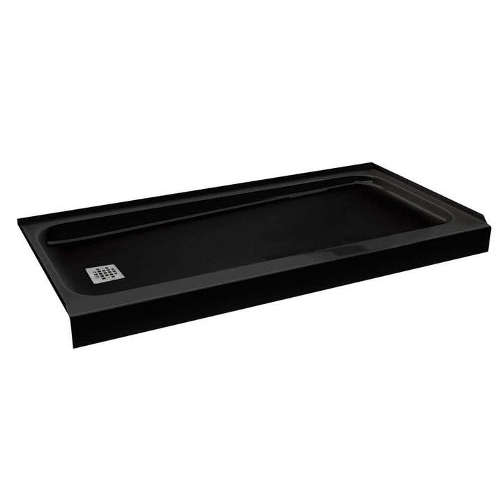 ShowerCast 60 in. x 30 in. Single Threshold Shower Pan in Matte Black with Square Chrome Shower Drain Cover Right Drain