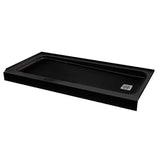 ShowerCast 60 in. x 32 in. Single Threshold Shower Pan in Matte Black with Square Chrome Shower Drain Cover Right Drain