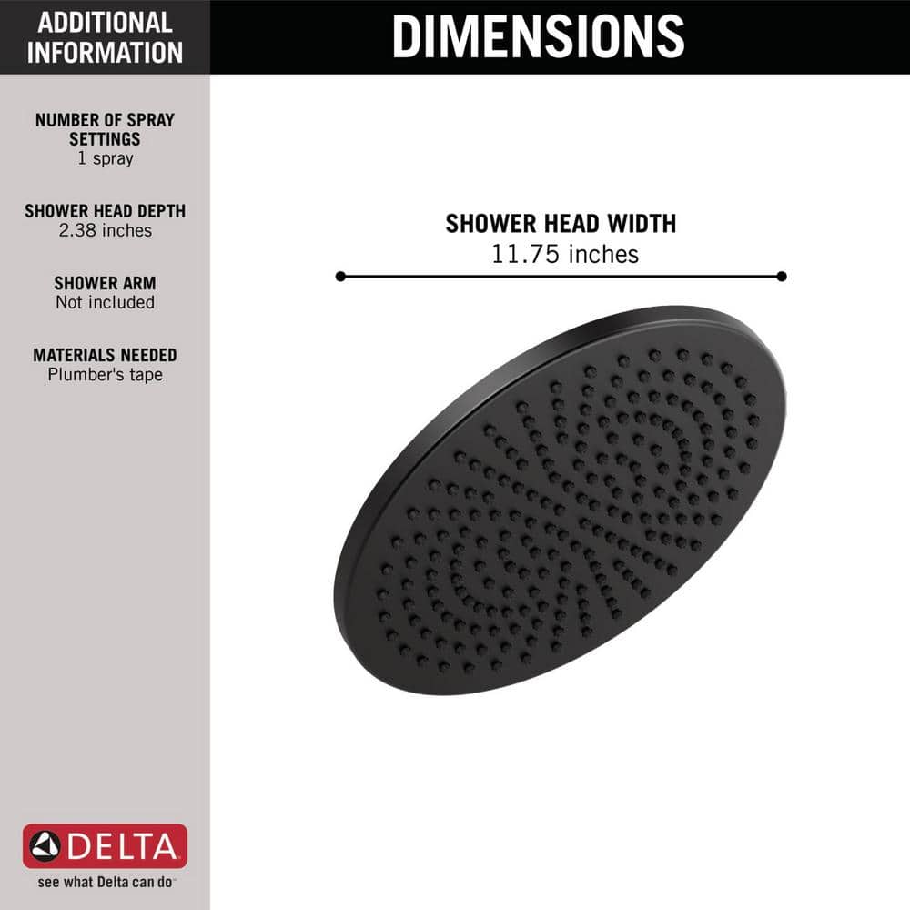 Delta Universal Showering Components Matte Black 1-Spray Rain Shower Head, 2.5 GPM, 11.75 in.