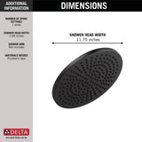Delta Universal Showering Components Matte Black 1-Spray Rain Shower Head, 2.5 GPM, 11.75 in.