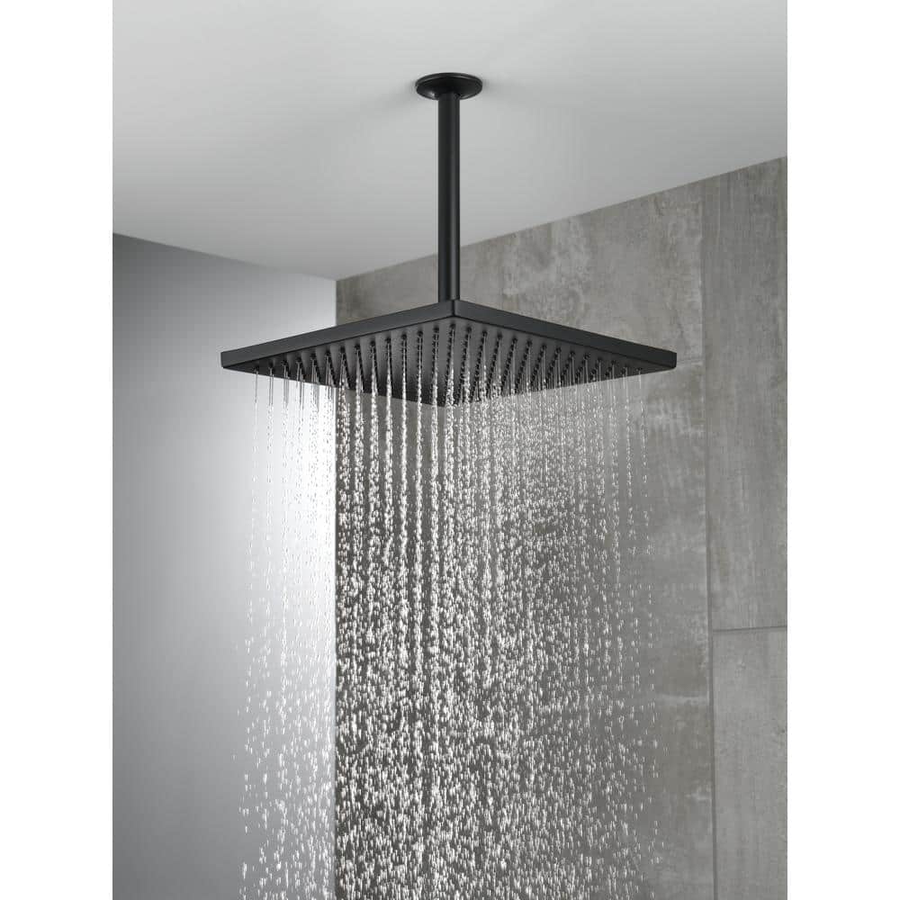 Delta 1-Spray 11.8 in. Wall-Mount Square Fixed Rain Shower Head in Matte Black