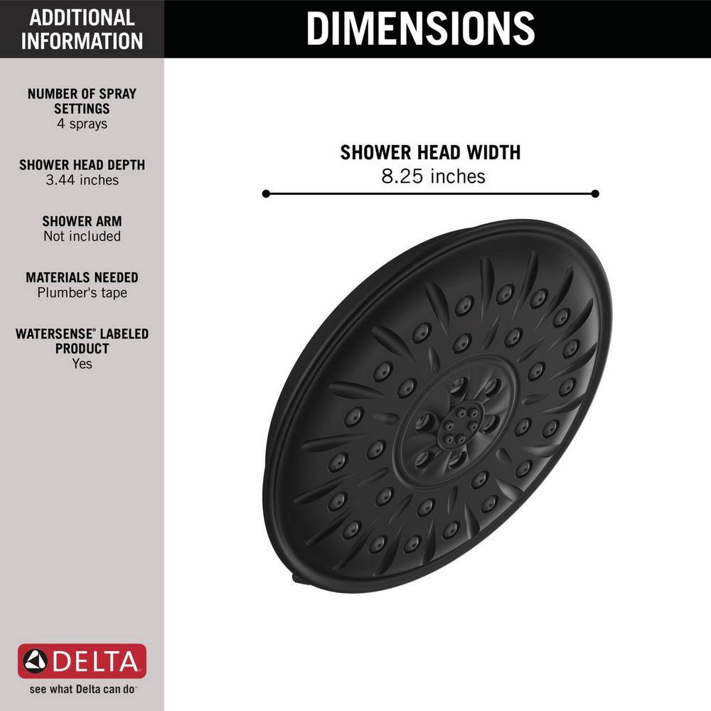 Delta 4-Spray 8.3 in. Single Wall-Mount Fixed H2Okinetic Shower Head in Matte Black