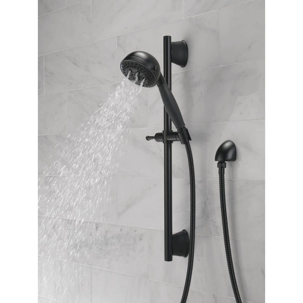 Delta 5-Spray 4.13 in. Wall-Mount Handheld Shower Head with Slide Bar & H2Okinetic Technology, Matte Black