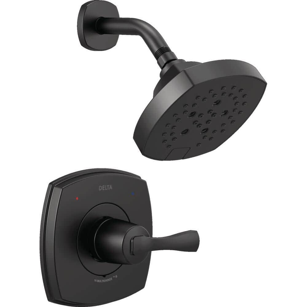 Delta Stryke Matte Black 1-Handle Shower Faucet Trim Kit, H2Okinetic, Valve Not Included