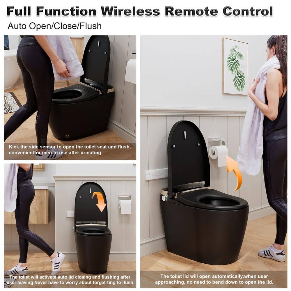 GIVING TREE Smart Toilet Bidet GTAD1105MB - 1.28 GPF Elongated with Auto Flush, Heated Seat, Matte Black